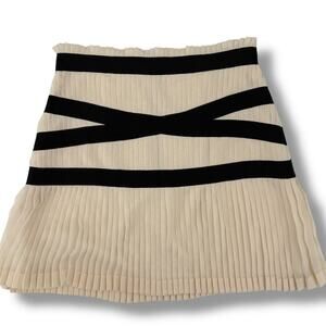Twelve by Twelve Cream Black Corset Ribbon Pleated Mini Skirt Size M Bow